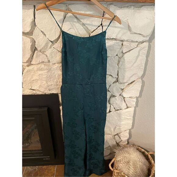 Urban Outfitters Women’s Green Uo Lily Jacquard Lace-Up Wide Leg Jumpsuit Size 6 - Picture 1 of 7